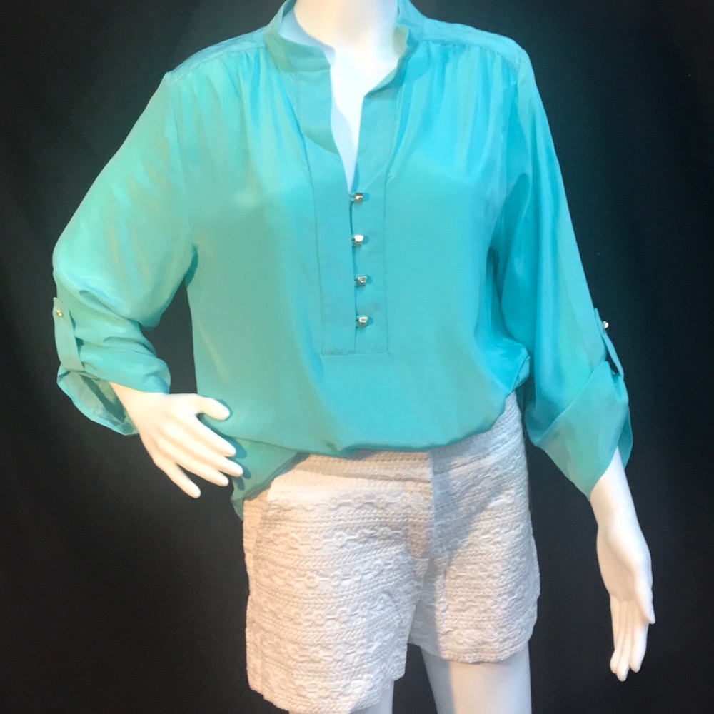 NEW Britt Ryan Aqua Silk Top size large